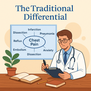 Beyond the Traditional Differential: Toward a Hybrid Logic of Diagnostic Reasoning 11 Traditional differential diagnosis framework illustrating list-making in clinical reasoning, its strengths in rare disease detection, and limitations in modern practice.